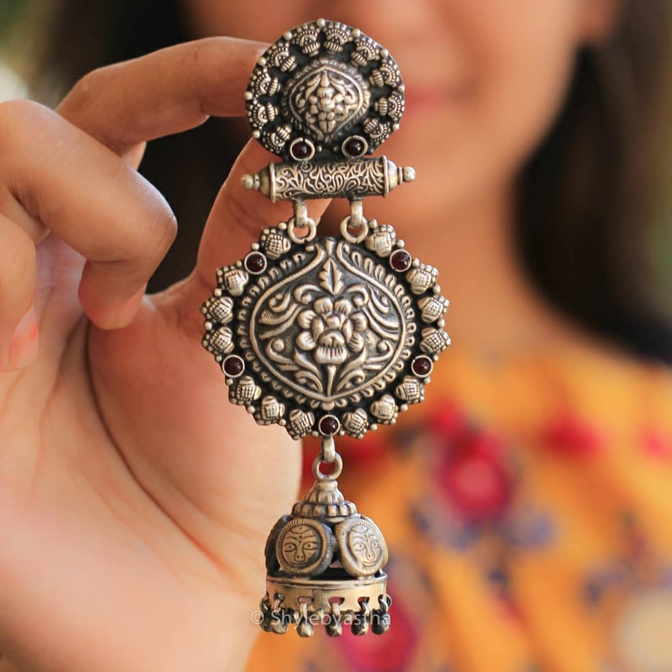 Tattva Embossed Art Surya Jhumkis