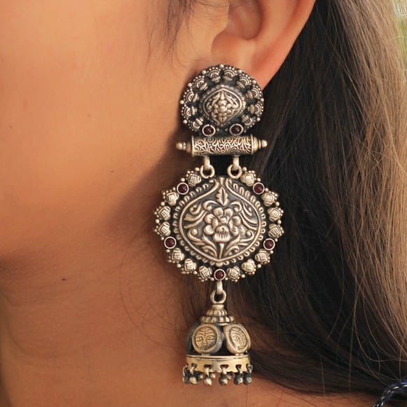 Tattva Embossed Art Surya Jhumkis