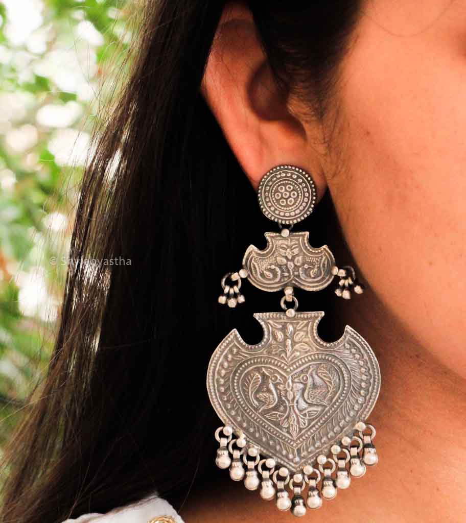 Anvaya Embossed Peacock Art Earrings primary