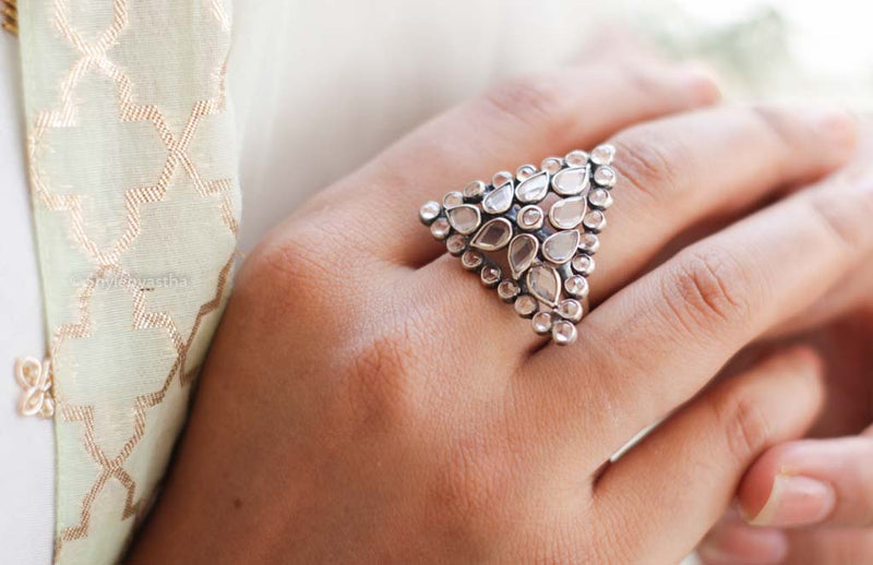 Essence Swarovski Triangular Silver Ring