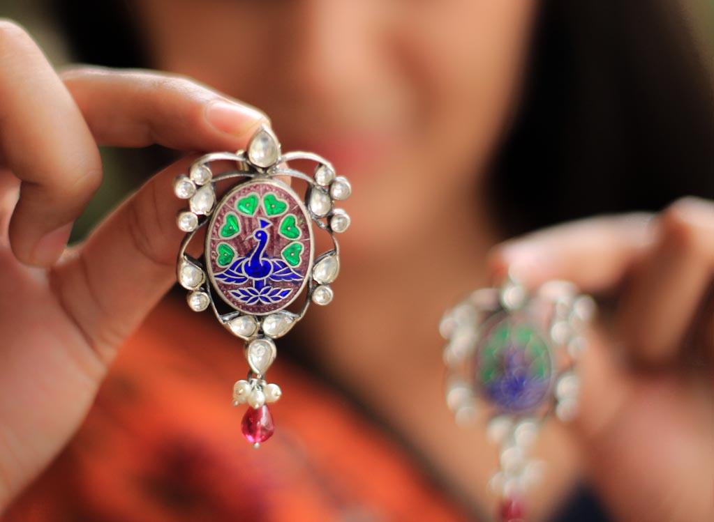 Tattva Peacock Meenakari Fine Earrings
