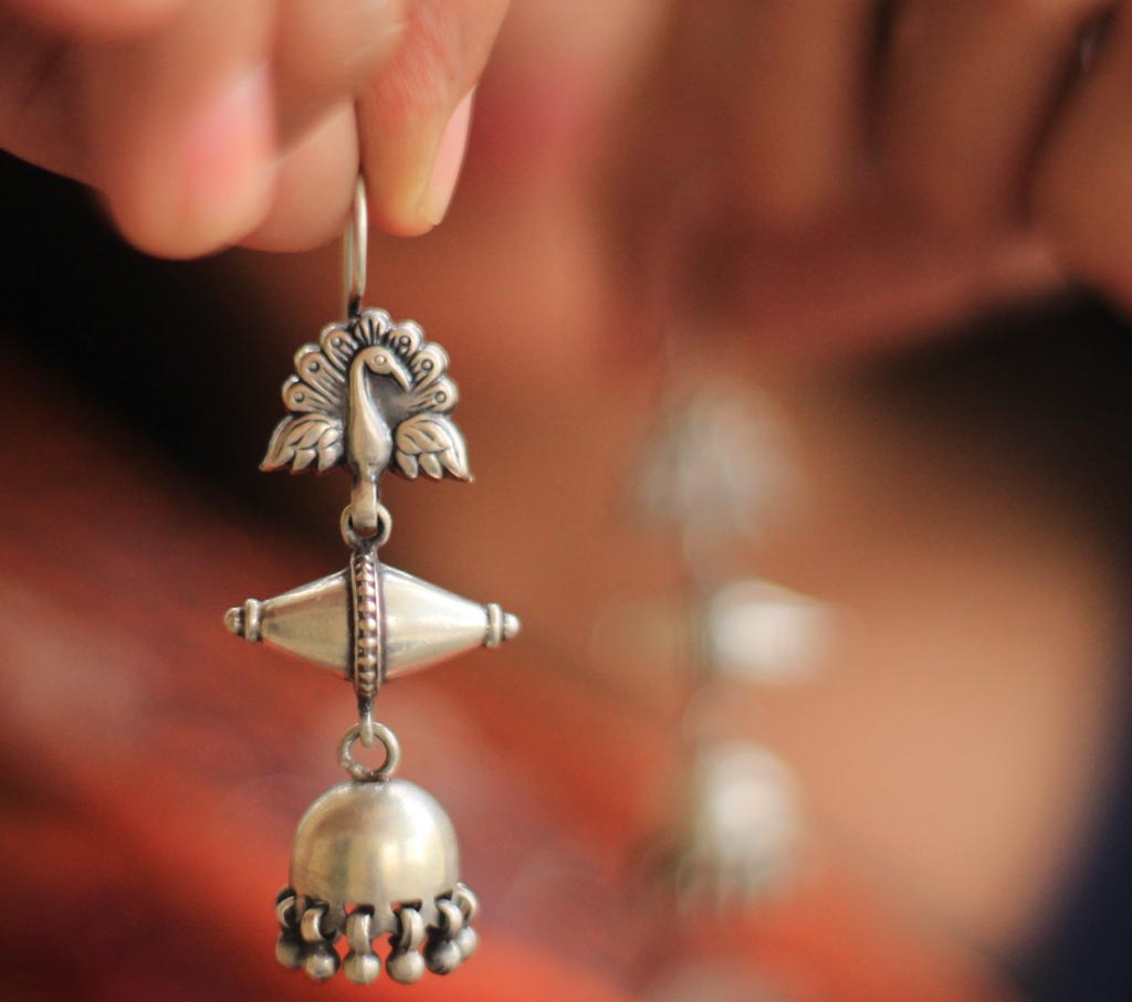 Adya Peacock Motif Double Cone Jhumkis