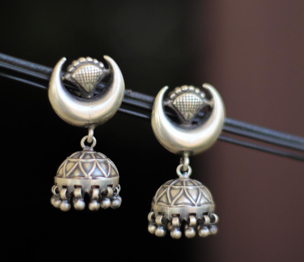 Adya Crescent Moon Embossed Jhumkis