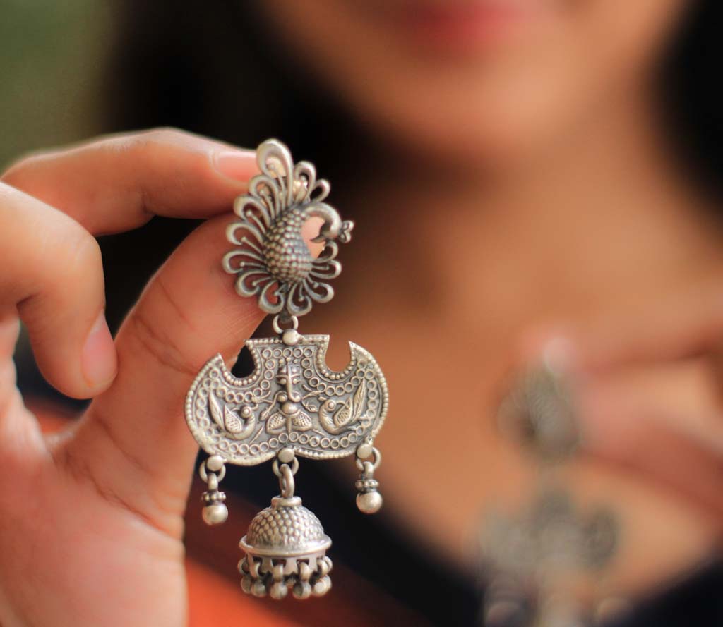 Moh Peacock Motif 3 Layered Quirky Jhumkis