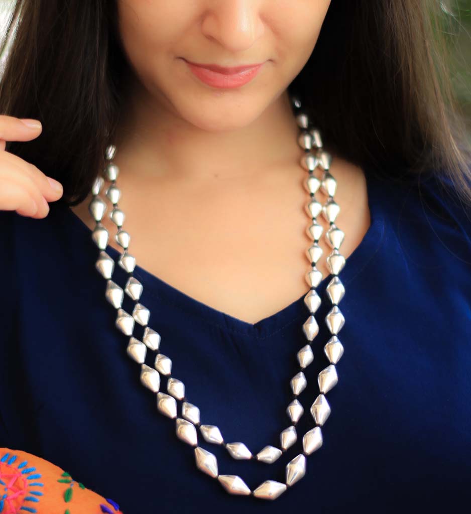 Dulari Dual Silver Layered Dholki Mala