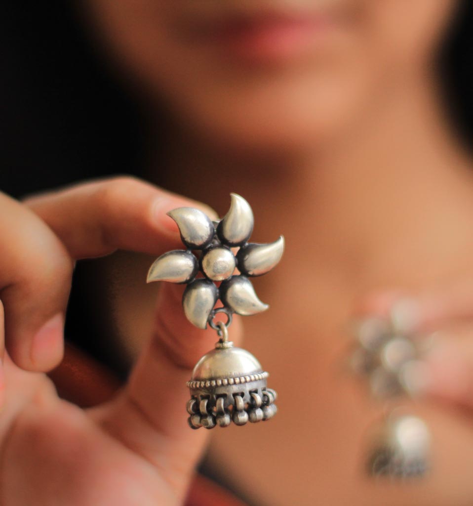 Moh Flower Motif Matte Jhumki