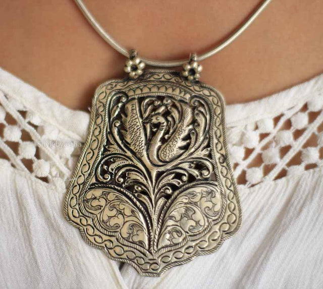 Adya Finely Carved Peacock Art Pendant