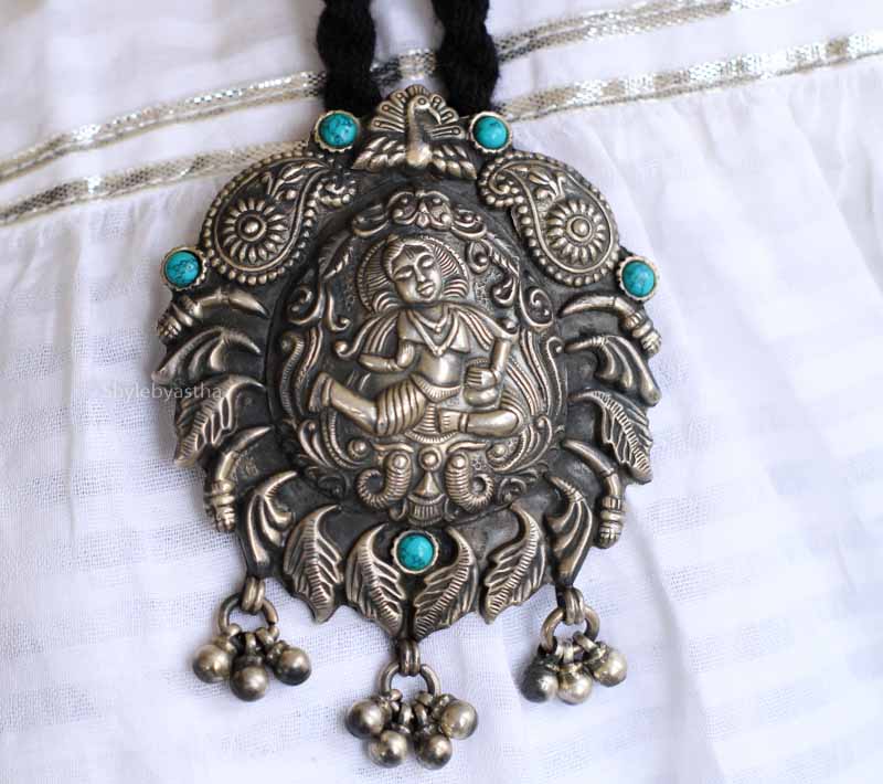 Anvaya Deity Embossed Turquoise Pendant