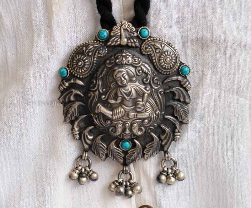 Anvaya Deity Embossed Turquoise Pendant