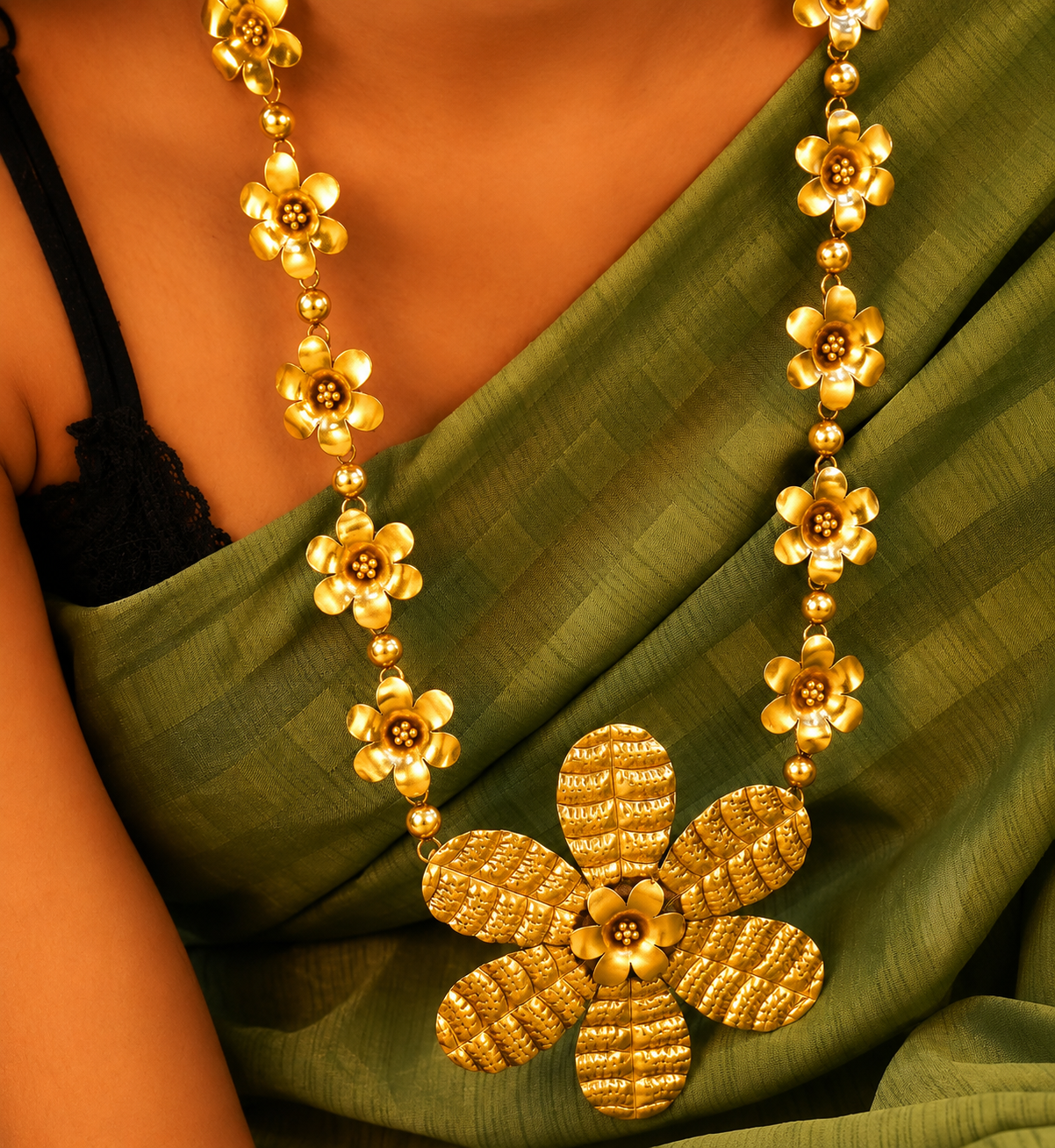 Qurbat Flower Leaf Statement Necklace