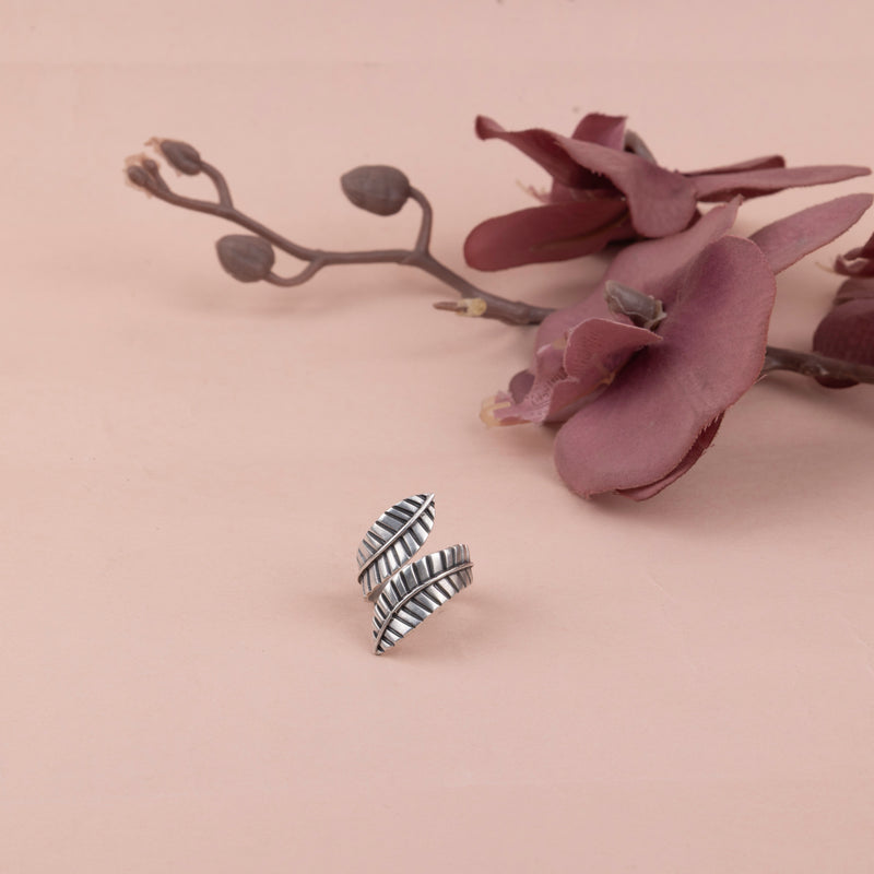 Qurbat Intricate Dual Leaf Ring