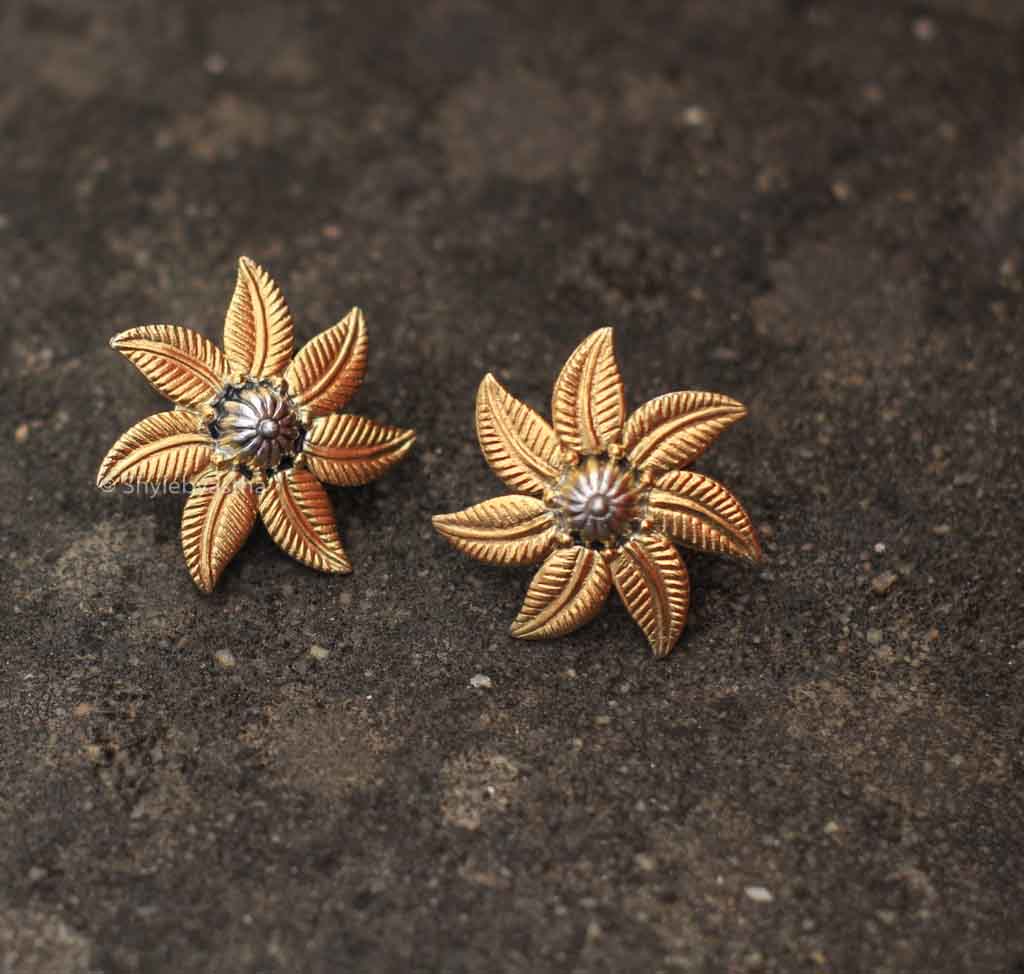 Adya Dual Tone Flower Studs