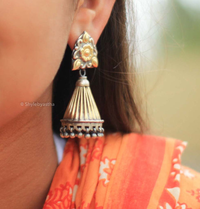 Anvaya Dual Tone Conical Jaipuri Jhumka