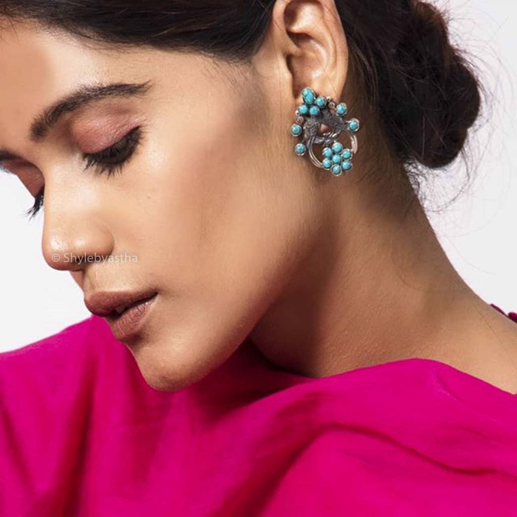 Anvaya Dual Peacock Turquoise Studs