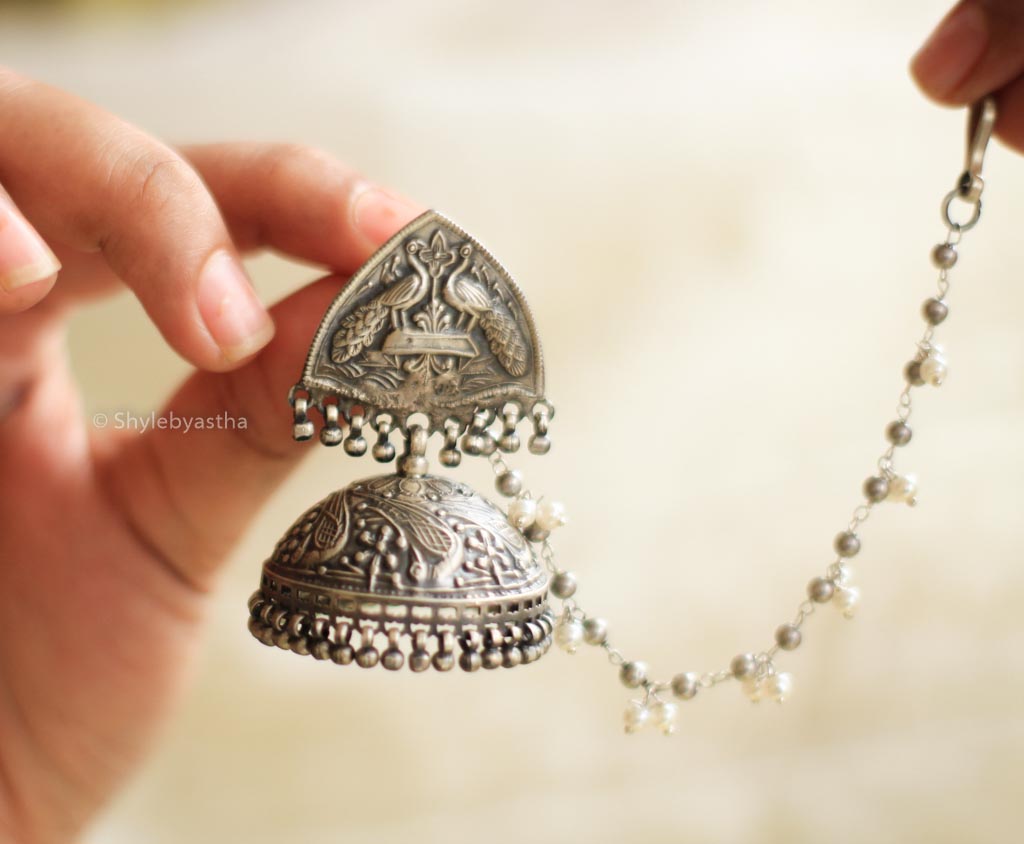 Dulari Peacock Art Embossed Jhumka