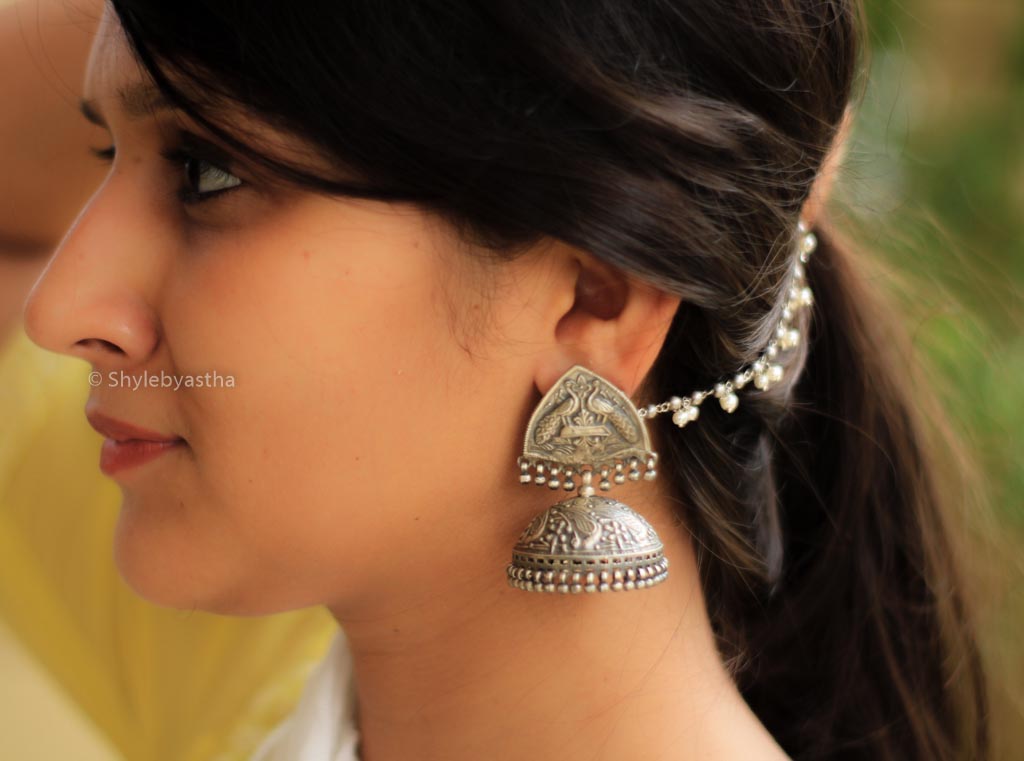 Dulari Peacock Art Embossed Jhumka