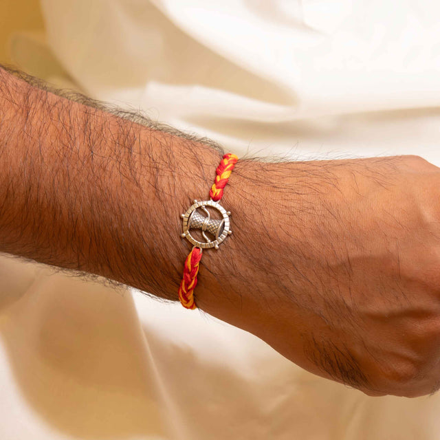 925 pure silver Shiva damru Mahadev rakhi, alternate view