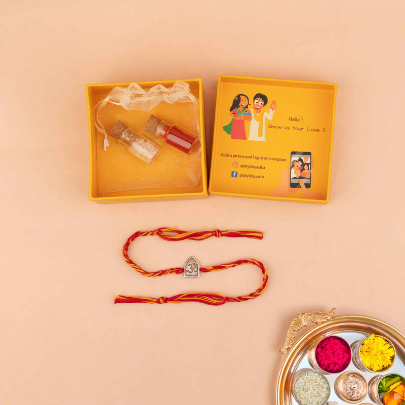925 pure silver Shiva shubh Om rakhi, close-up