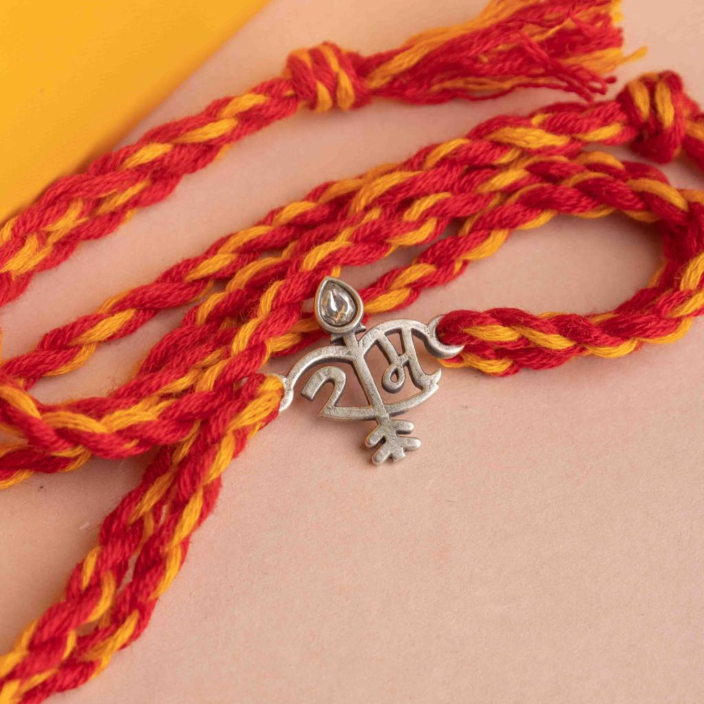 925 pure silver Shri Ram dhanush baan rakhi, close-up
