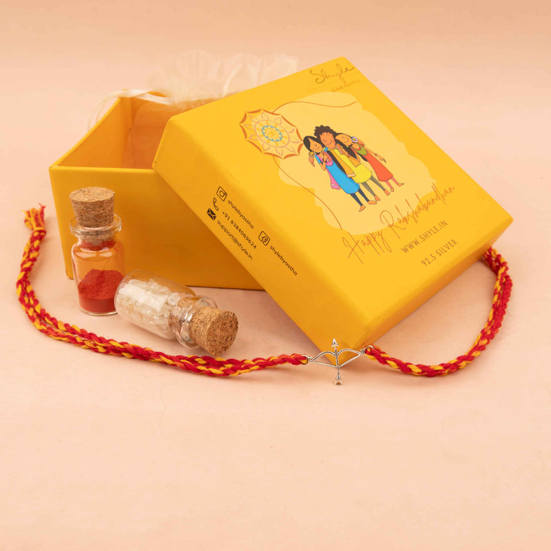 925 pure silver Shri Ram baan astra rakhi, close-up