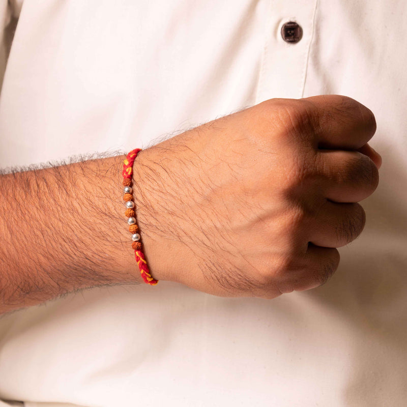 925 pure silver rudraksha and silver bead sutra rakhi