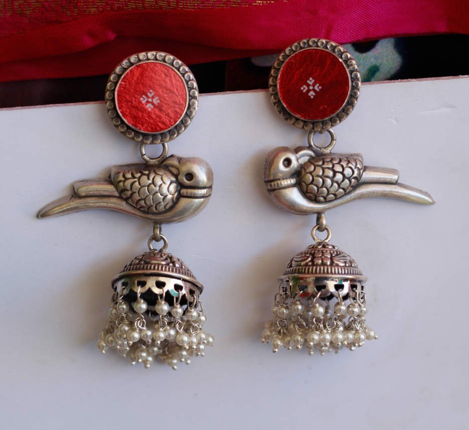 Dulari Handpainted Parrot Jhumkas