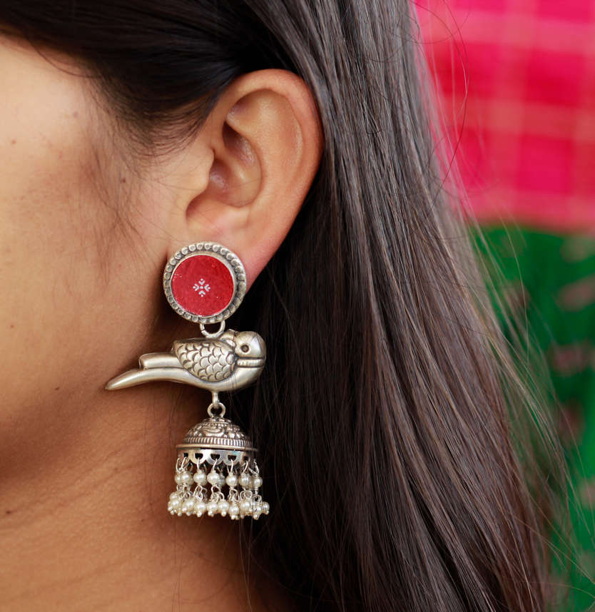 Dulari Handpainted Parrot Jhumkas