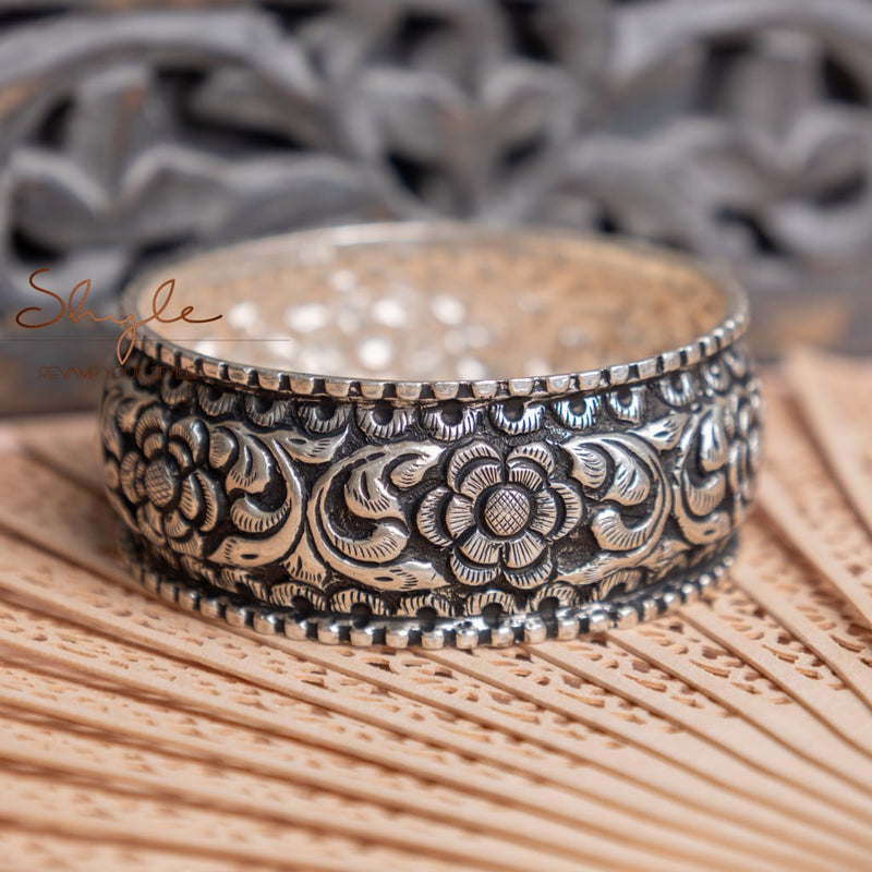 92.5 sterling silver Tattva Chitai Flower Detailed Classic Kada, view 5