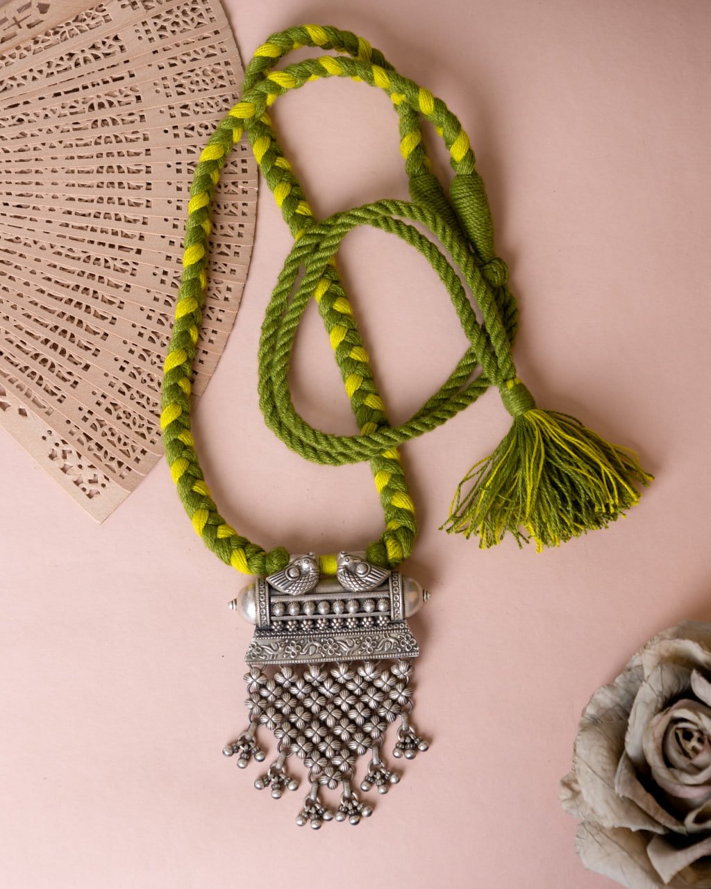 Tattva Dual Peacock Intricate Jali Dori Necklace