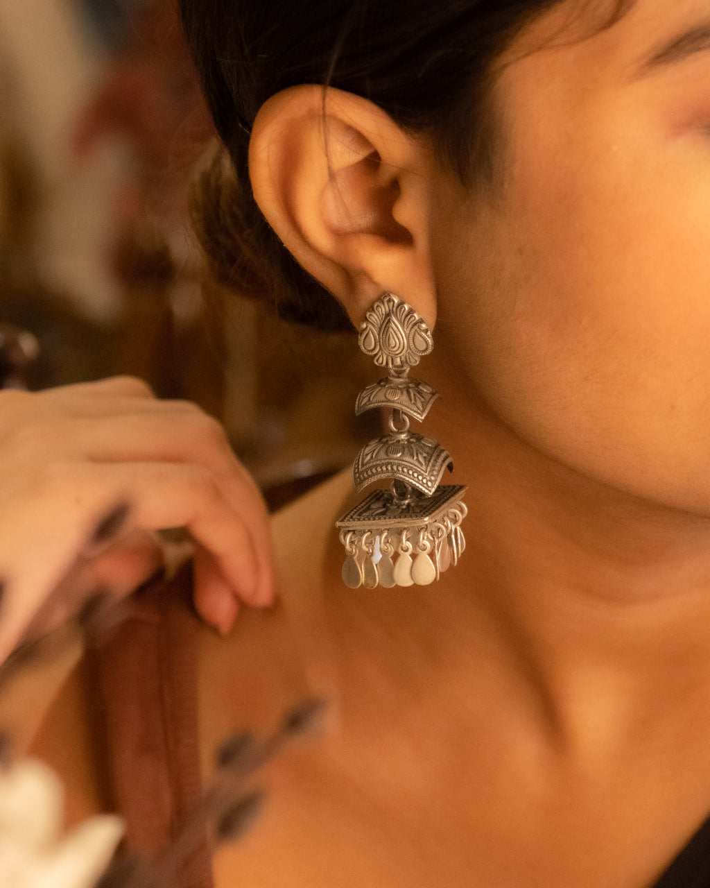 Tattva Vintage Inspired Layered Flat Jhumka