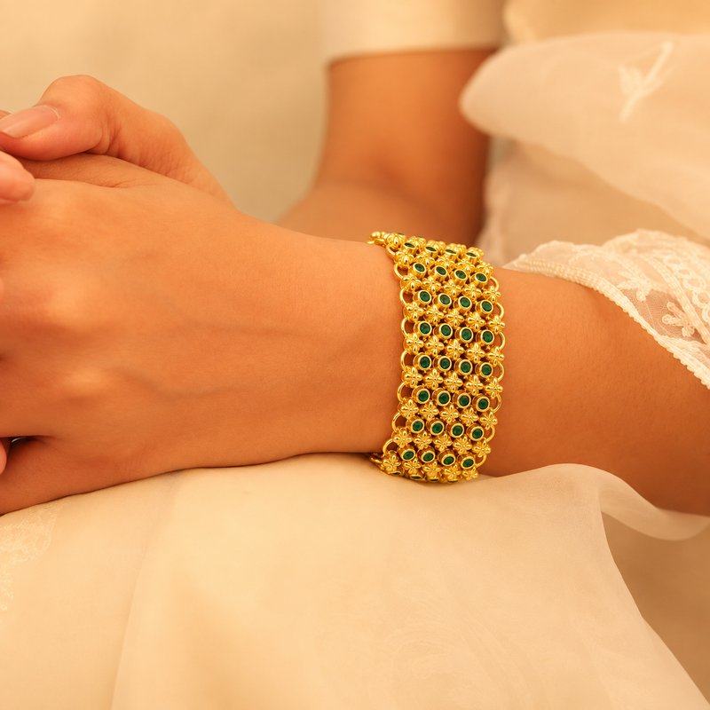 Tattva Green Jadau Timeless Four Layer Bracelet
