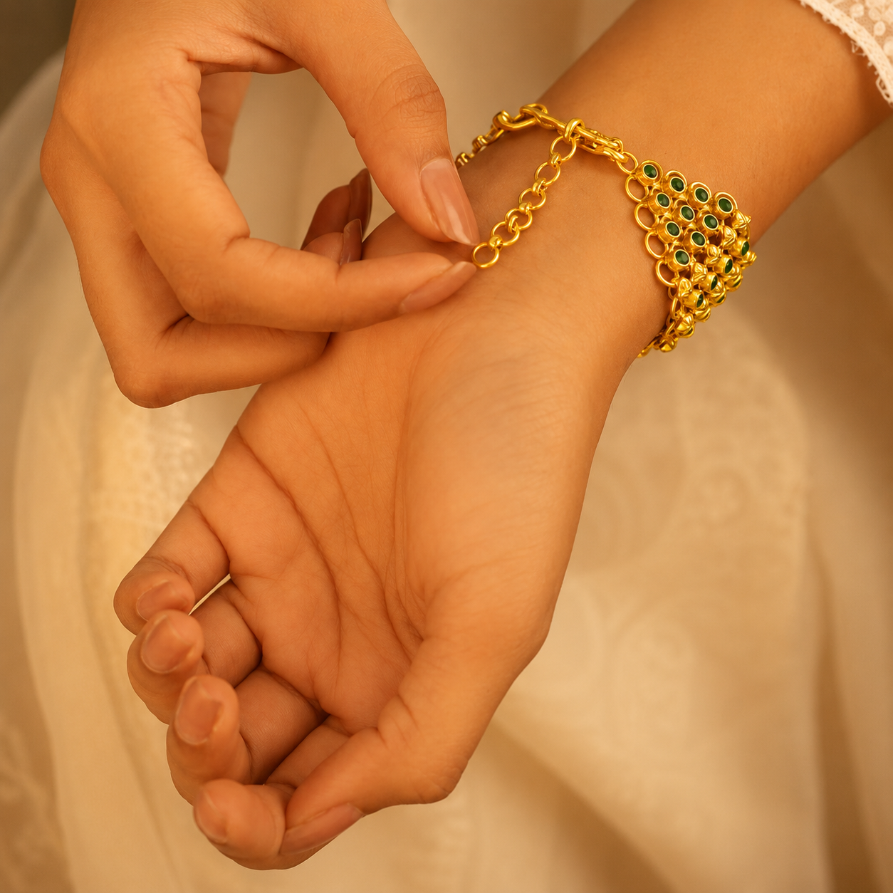 Tattva Green Jadau Timeless Four Layer Bracelet
