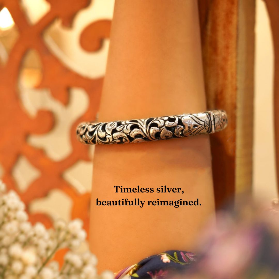 92.5 sterling silver Tattva Intricate Chitai Timeless Kada, view 2