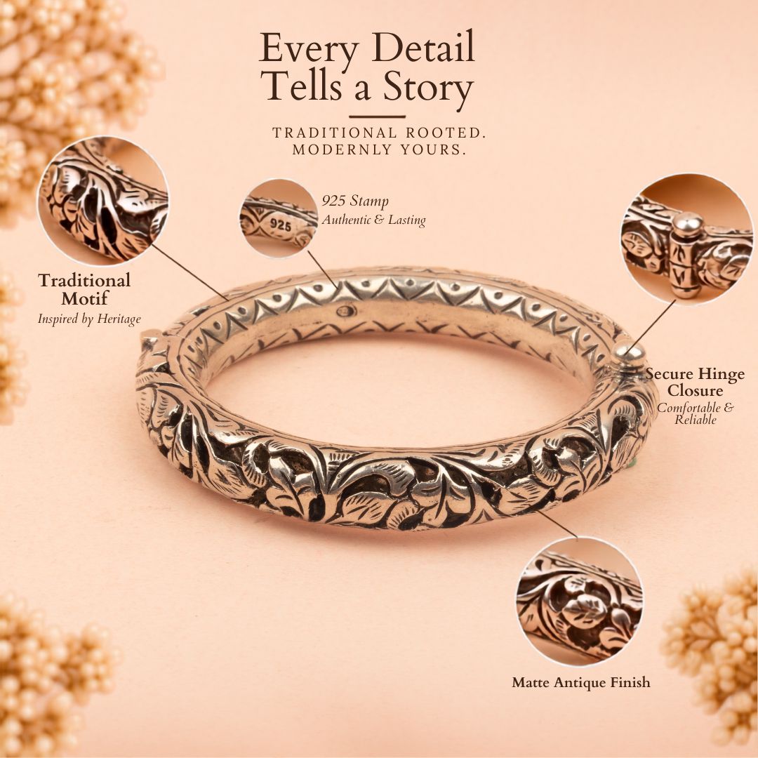 92.5 sterling silver Tattva Intricate Chitai Timeless Kada, view 3