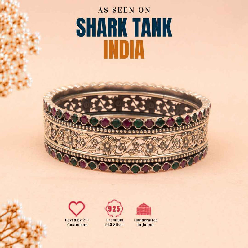 92.5 sterling silver Tattva Intricate Flora Detailed Jadau Kada, view 7