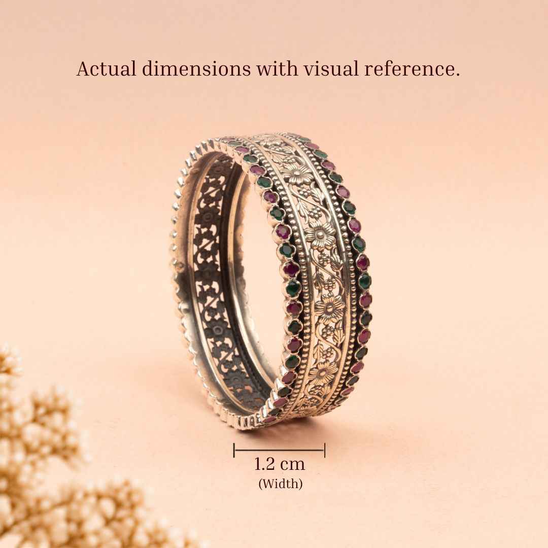 92.5 sterling silver Tattva Intricate Flora Detailed Jadau Kada, view 6