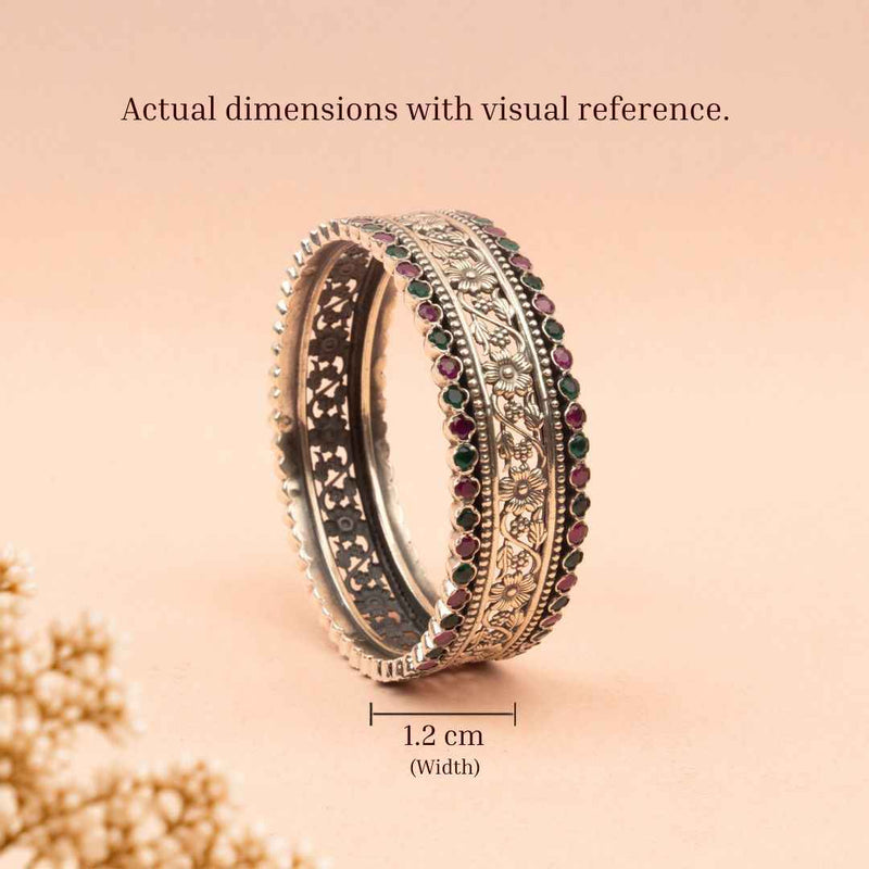 92.5 sterling silver Tattva Intricate Flora Detailed Jadau Kada, view 6