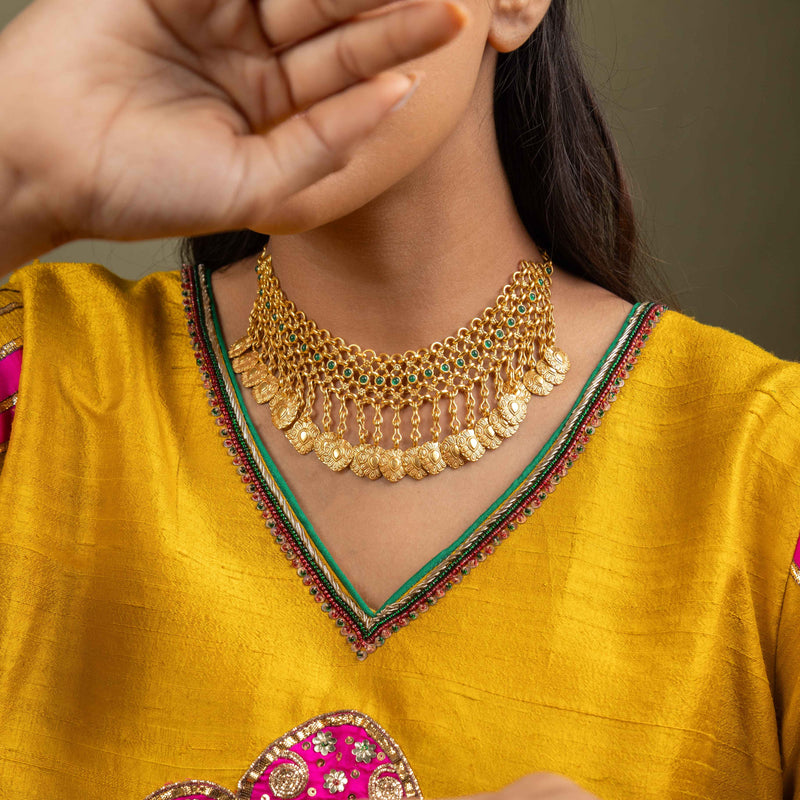 Tattva Intricate Jadau Jali Tribal Motif Drop Necklace