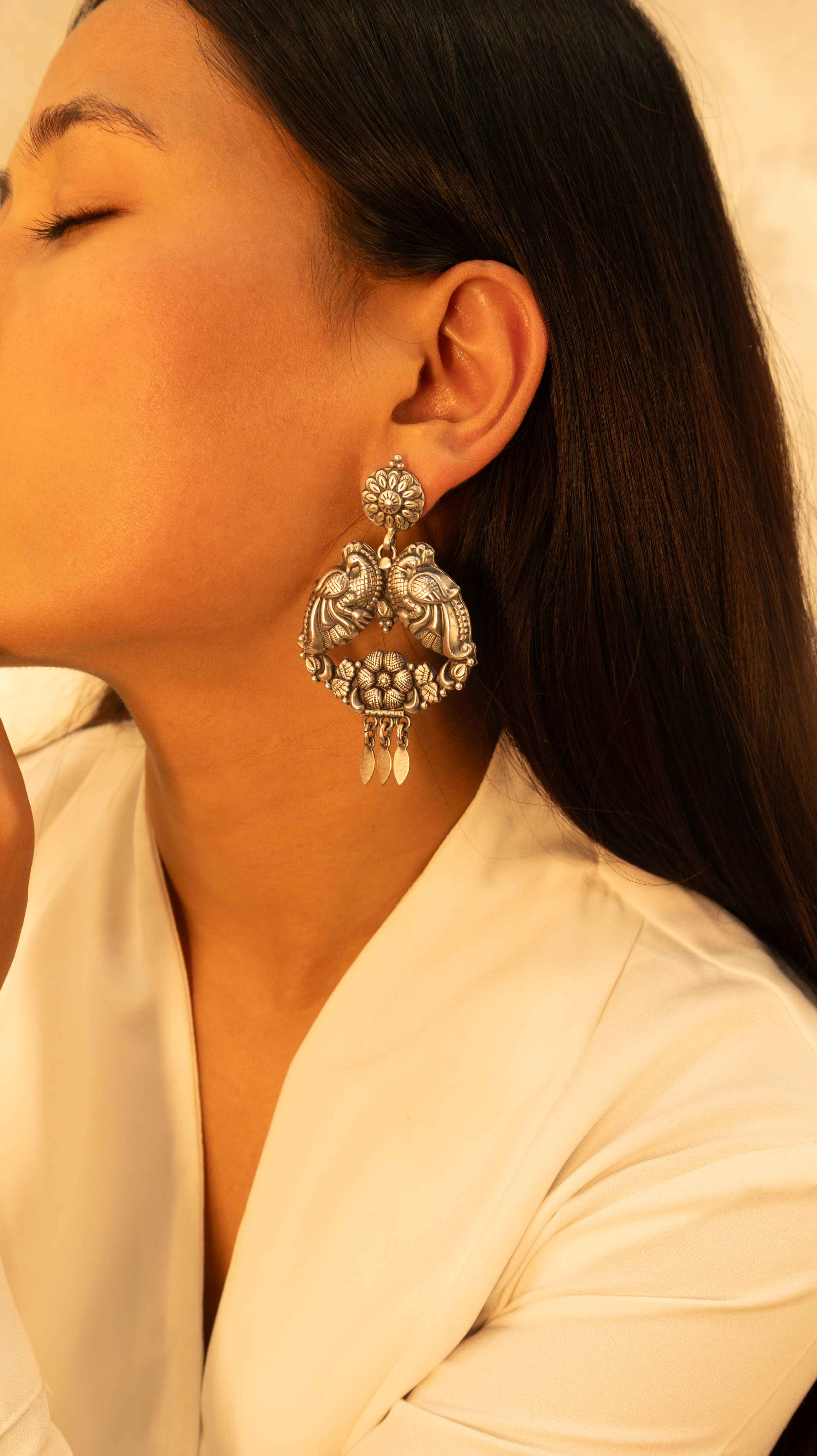 Tattva Dual Peacock Flora Detailed Earrings