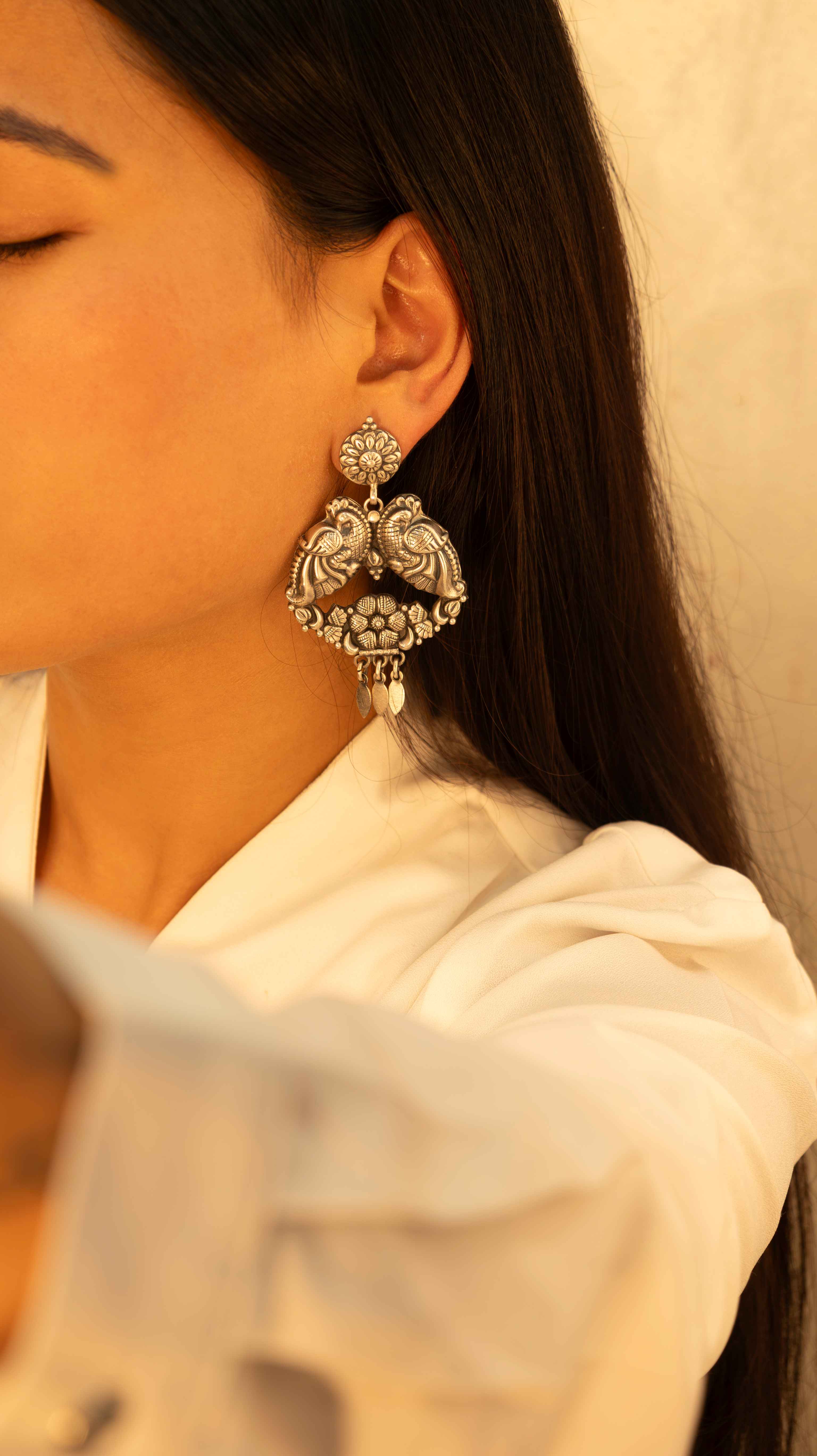 Tattva Dual Peacock Flora Detailed Earrings