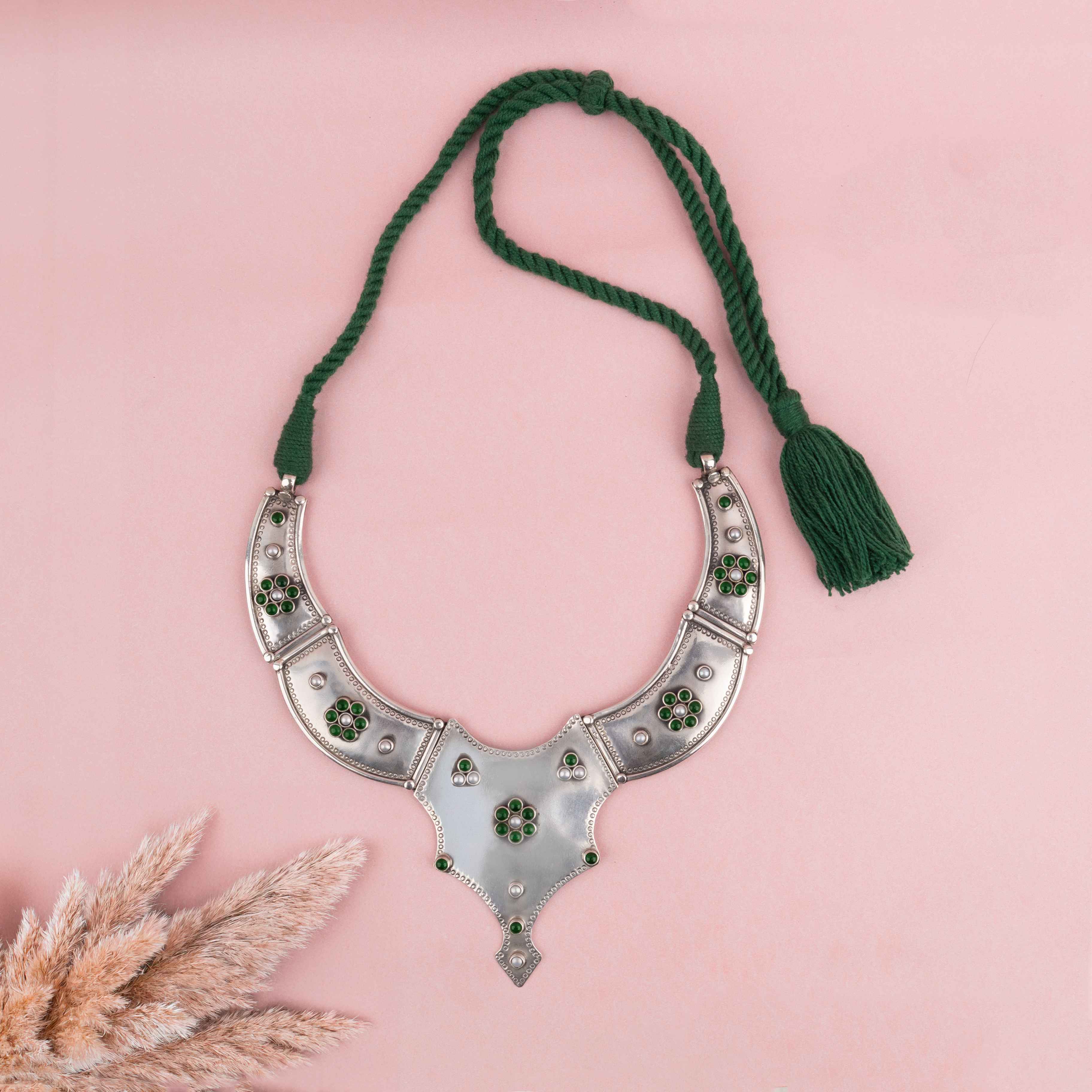 Tattva Embossed Flower Motif Grand Necklace