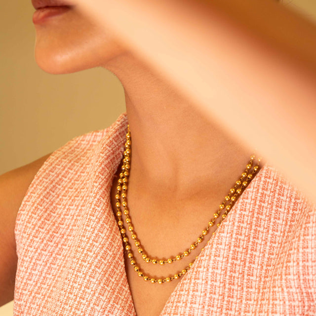 Tattva Two Layered Ball Chain Gold Plated Necklace