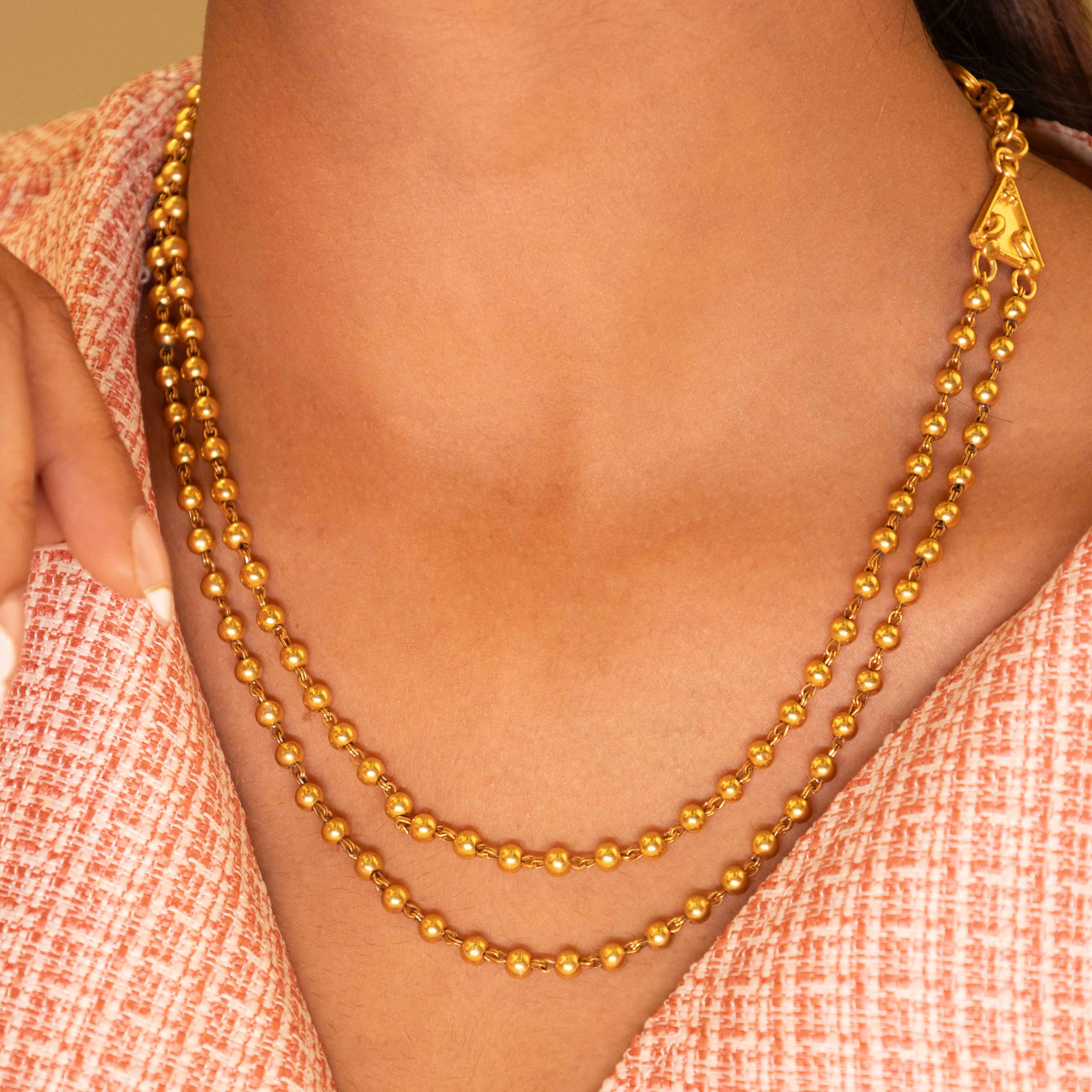 Tattva Two Layered Ball Chain Gold Plated Necklace