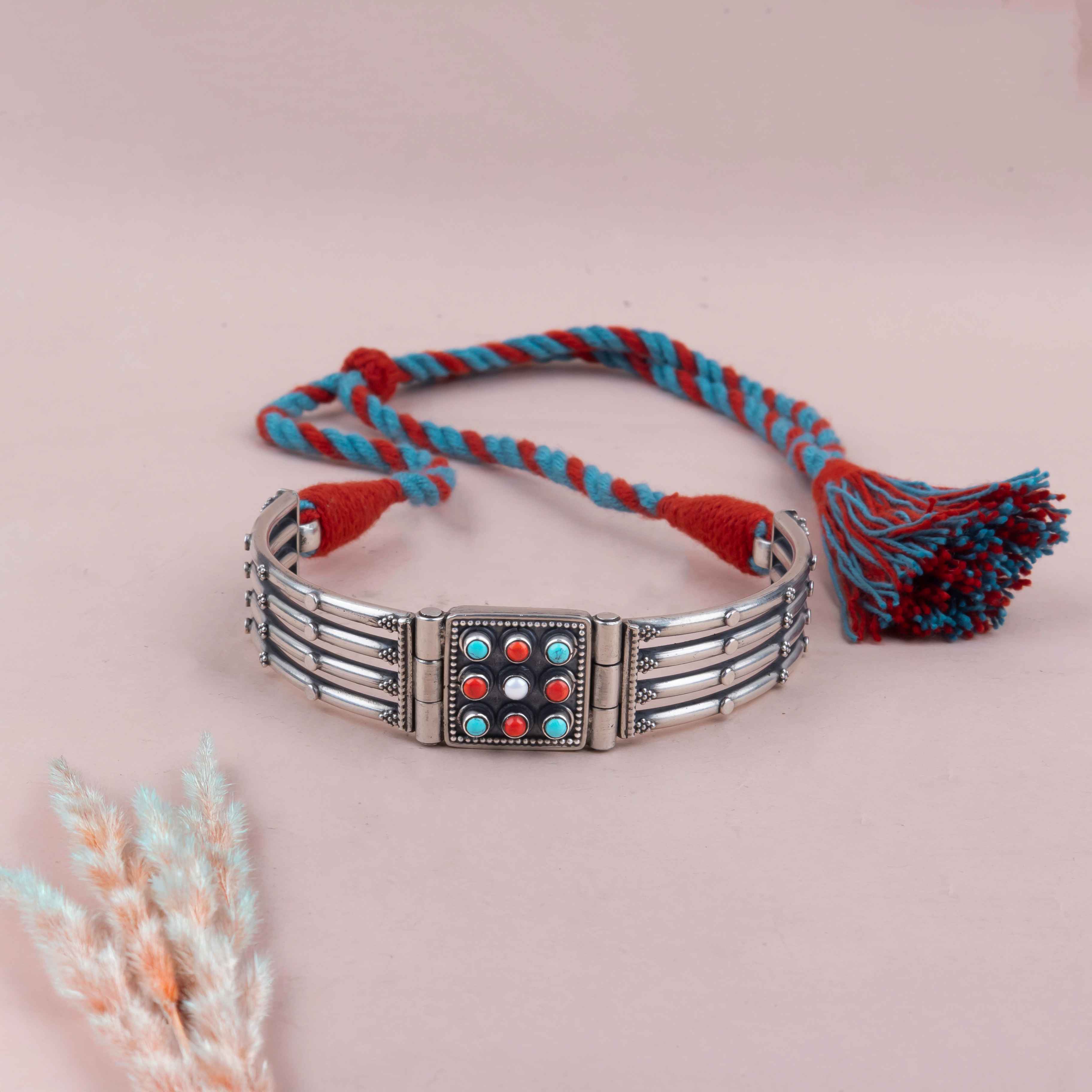 Tattva Vintage Inspired Classic Line Sequence Turquoise Coral Choker