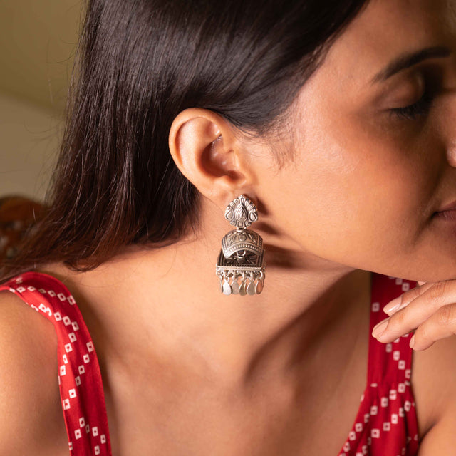925 pure silver vintage inspired timeless layered square jhumka, alternate view