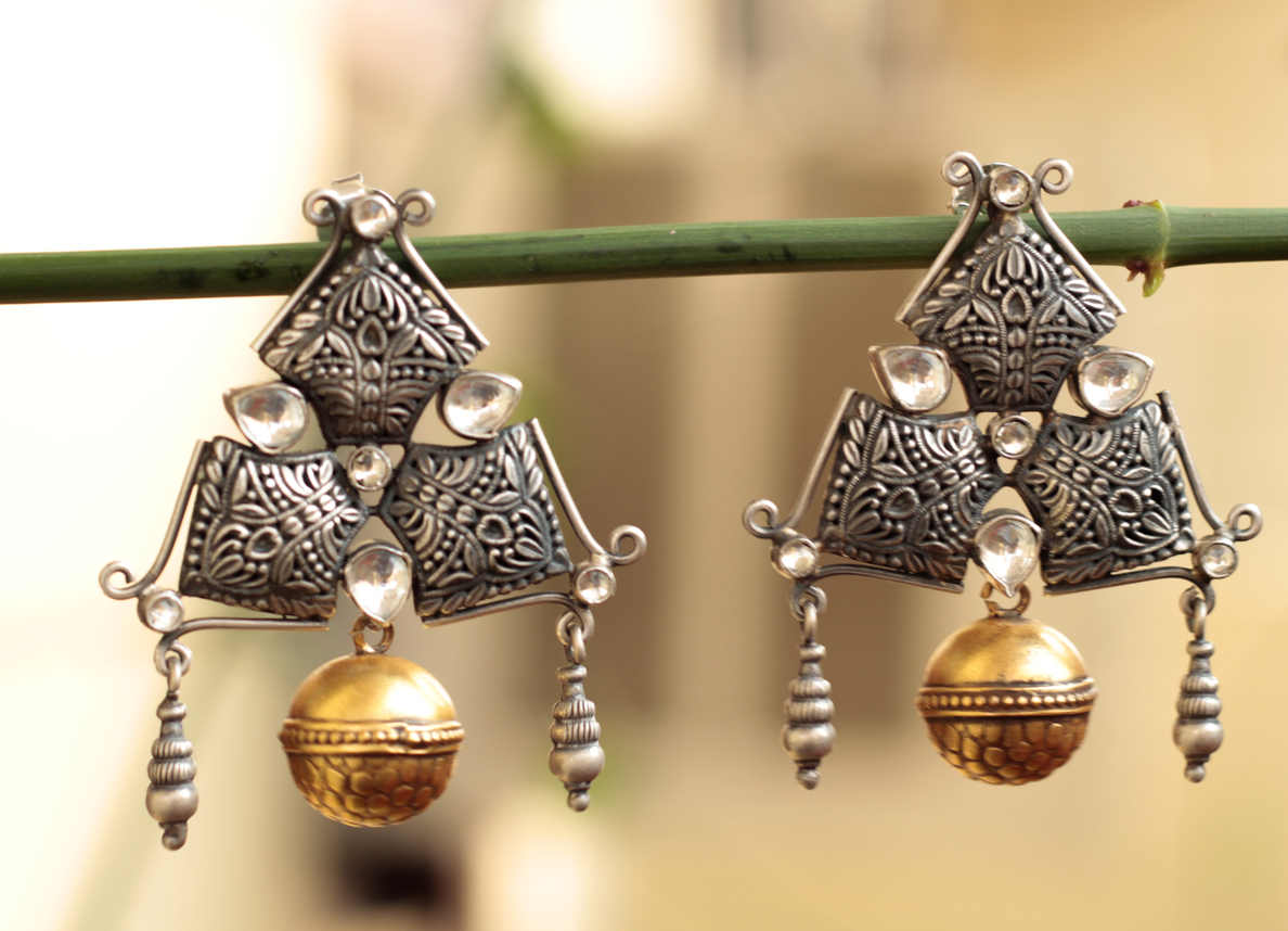 Anvaya Triangular Embossed Earrings