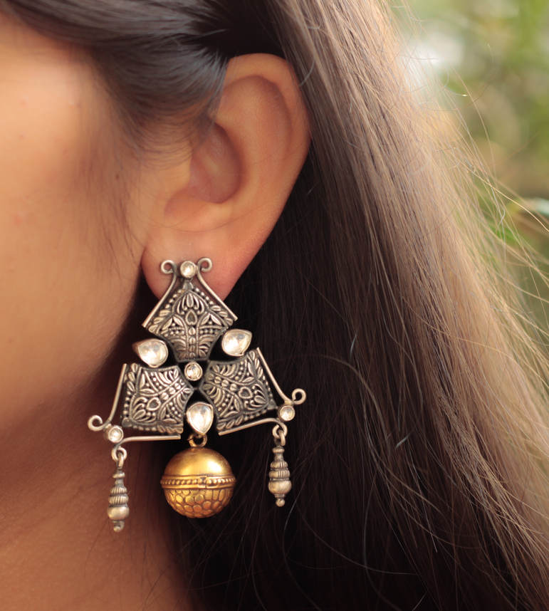 Anvaya Triangular Embossed Earrings