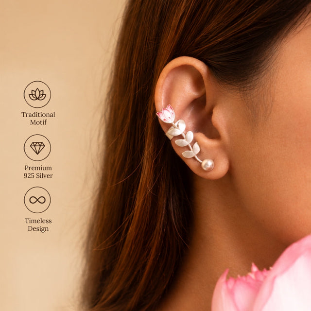 Dulari Enamel Lotus Earcuff