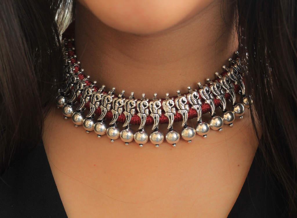 Anvaya Mini Parrot Silver Choker