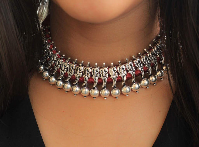 Anvaya Mini Parrot Silver Choker